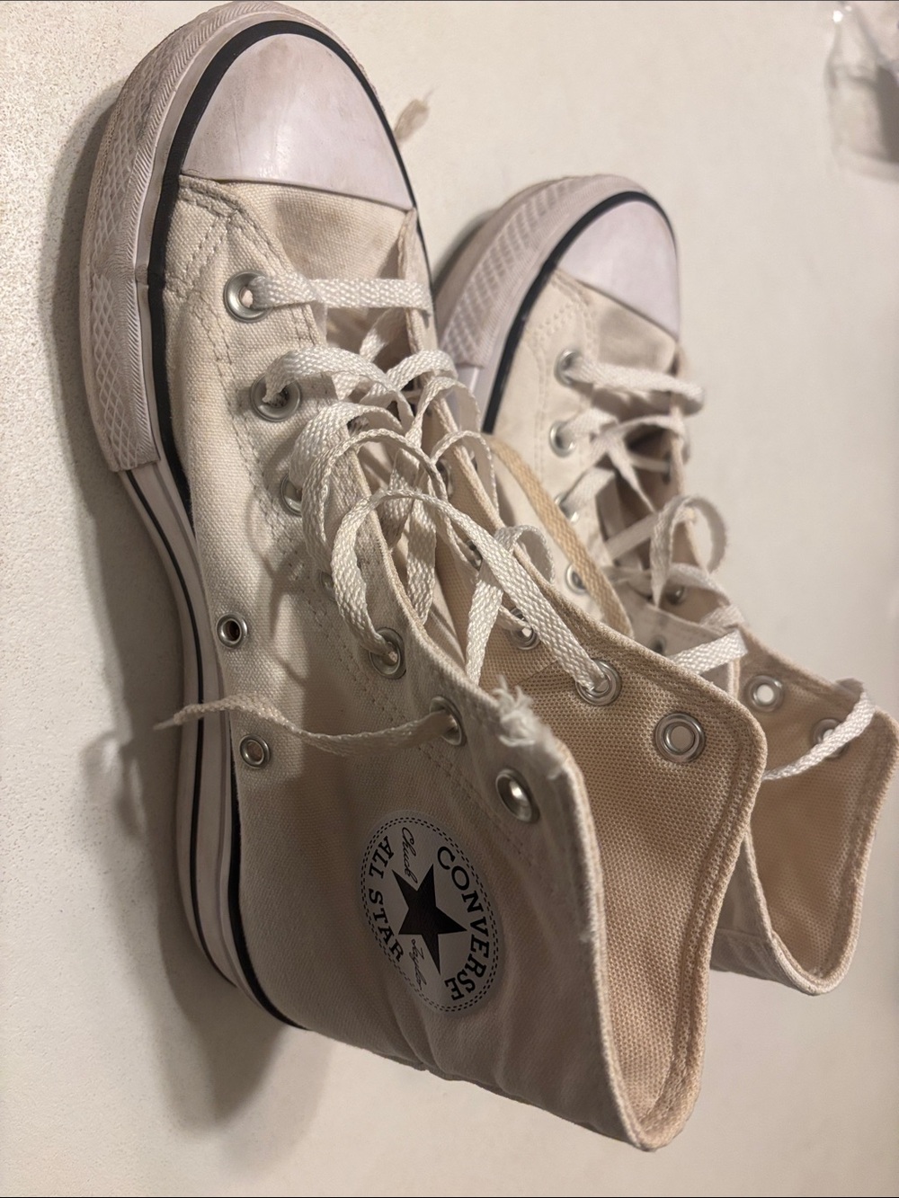 Converse High Top Sneakers in Cream with Black Trim